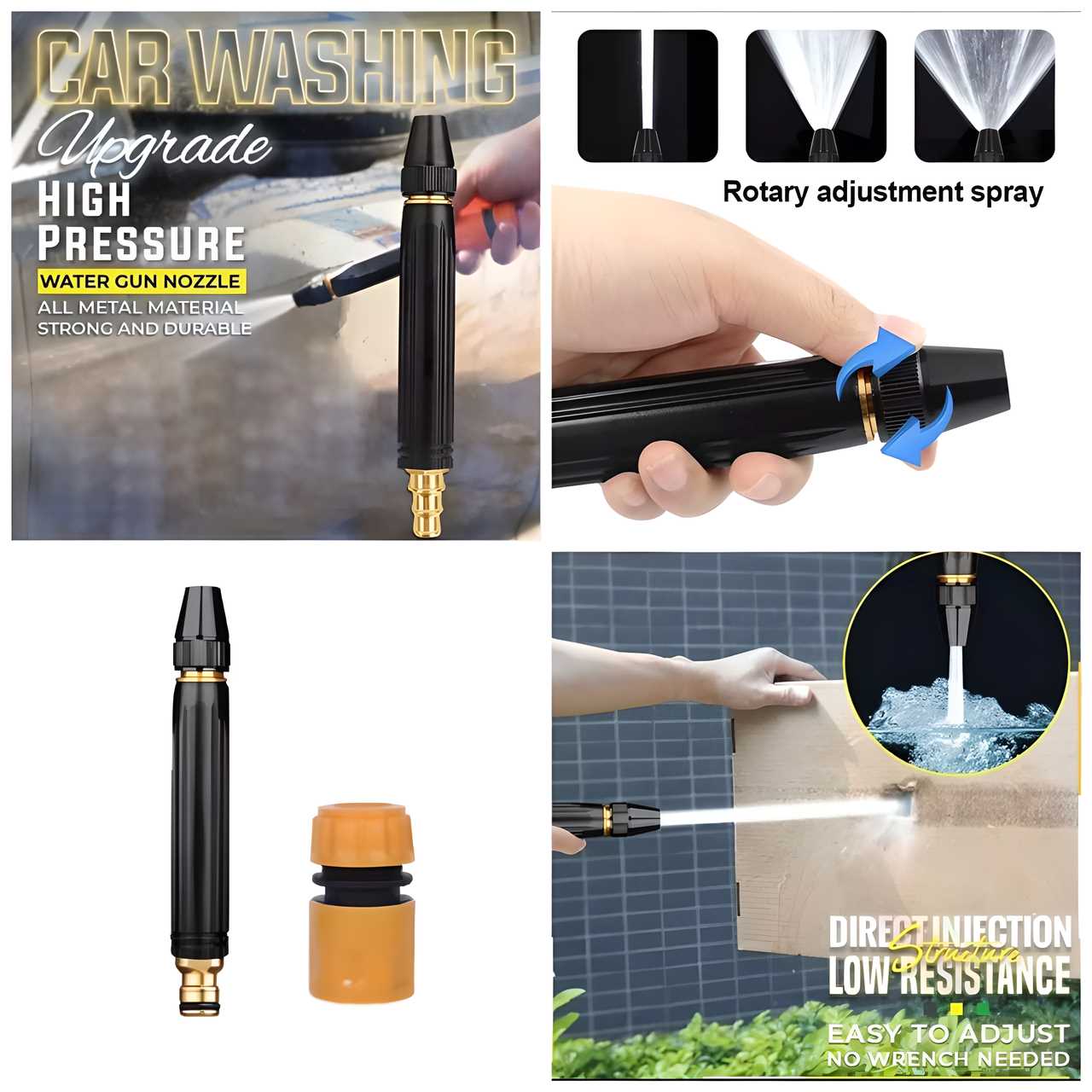 High Pressure Spray Nozzle for Powerful Cleaning- Black