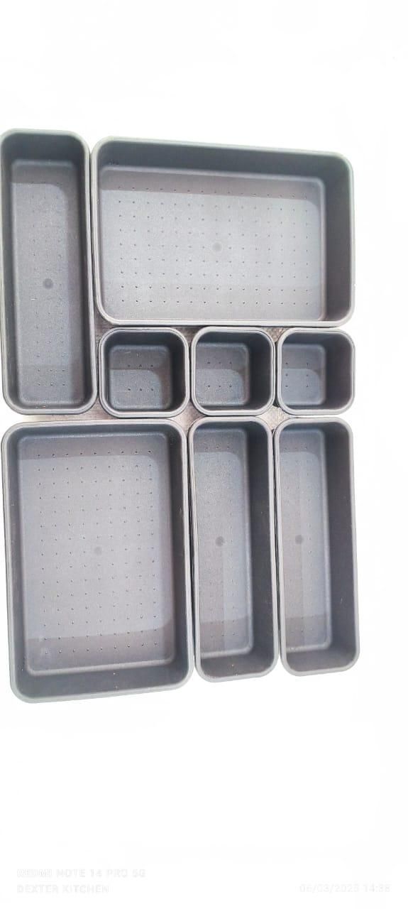 8-Piece Interlocking Desk Drawer Organizer Tray Set – Black