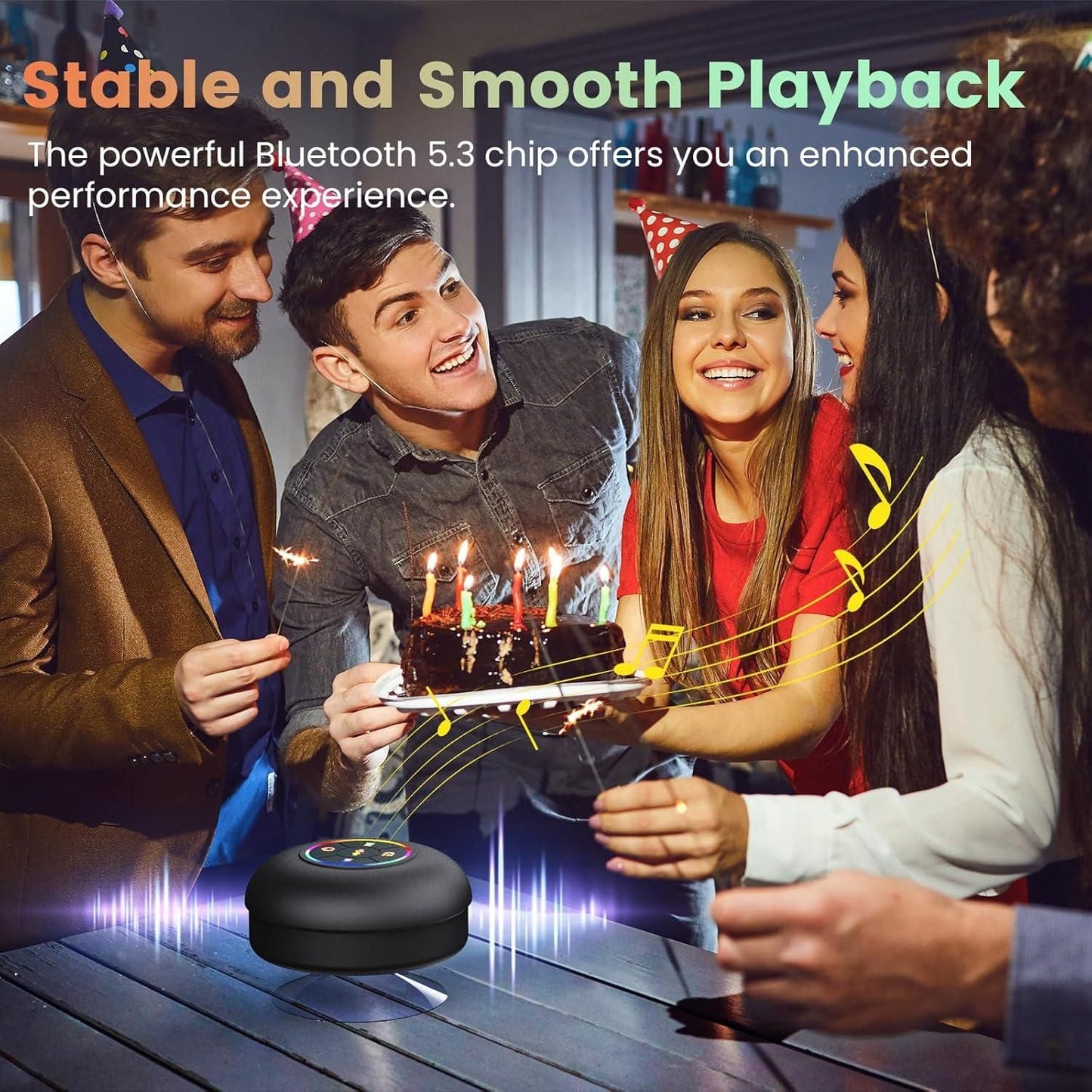 Waterproof Bluetooth Speaker- LED Light Light I Waterproof Bathroom Bluetooth Speaker (Black)