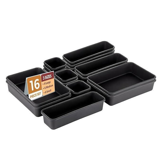8-Piece Interlocking Desk Drawer Organizer Tray Set – Black