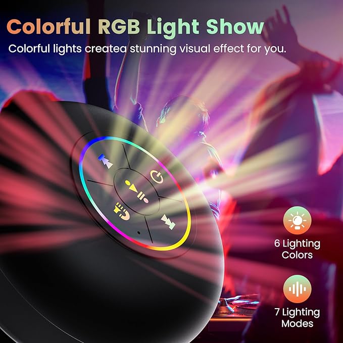 Waterproof Bluetooth Speaker- LED Light Light I Waterproof Bathroom Bluetooth Speaker (Black)